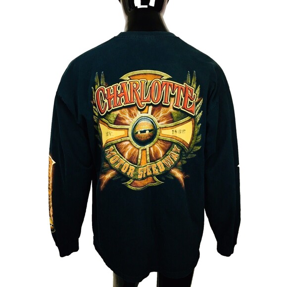 Charlotte Speedway Motor Racing Moto Biker Flames Cross Southern Speed LS Shirt - Picture 8 of 9